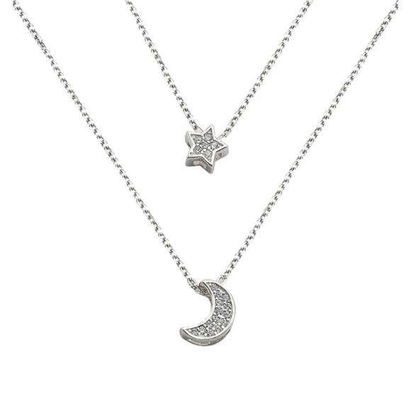 *925 Sterling Silver Diamond Moon Star Necklace C2 - Picture 12 of 12